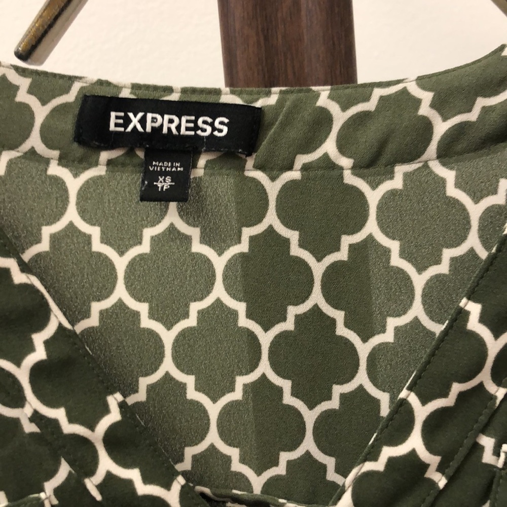 Express Green With White Pattern Long Sleeve Blou… - image 2
